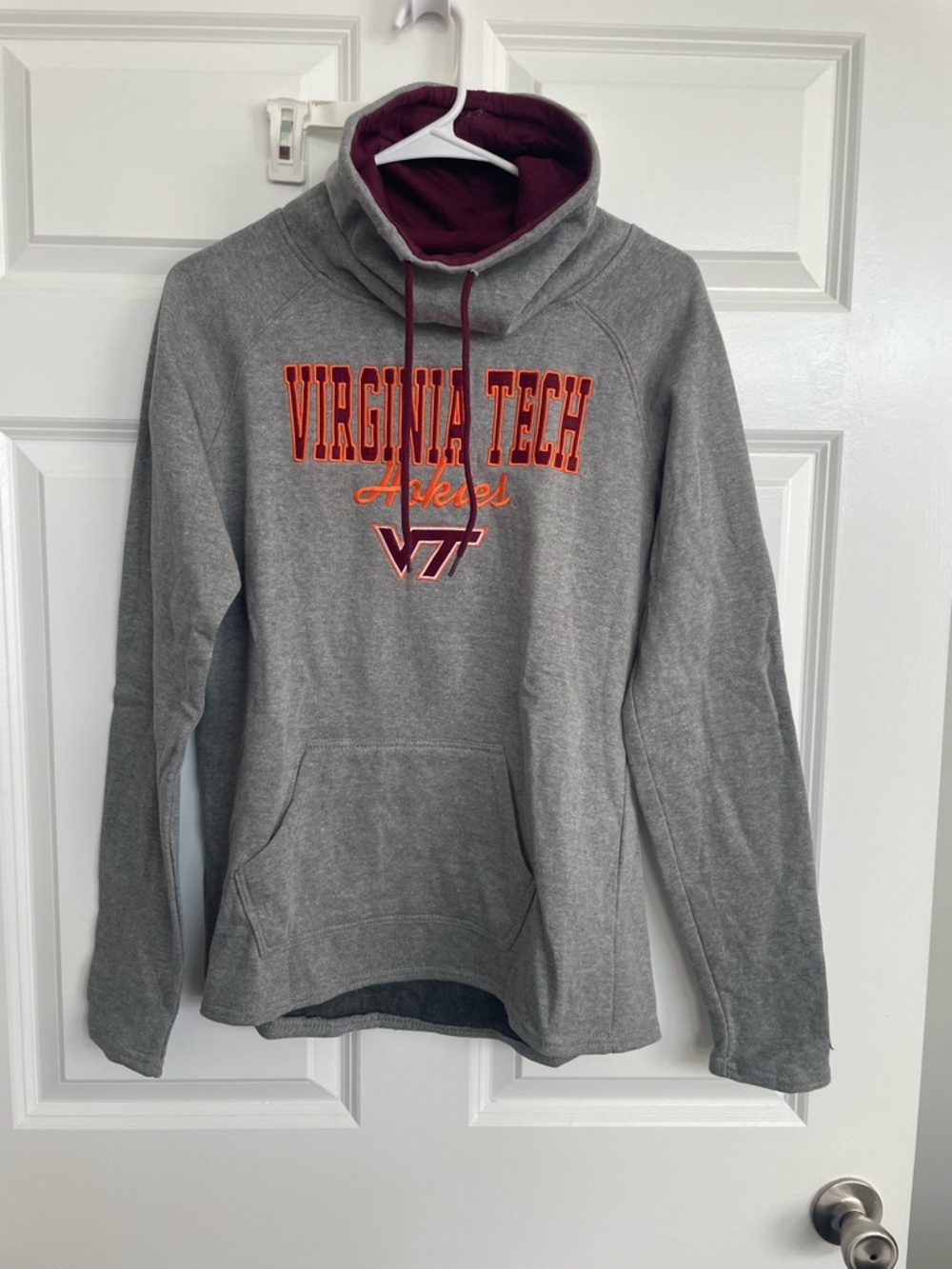 Colosseum Virginia Tech Grey Hoodie with Maroon Lining and Orange Lettering